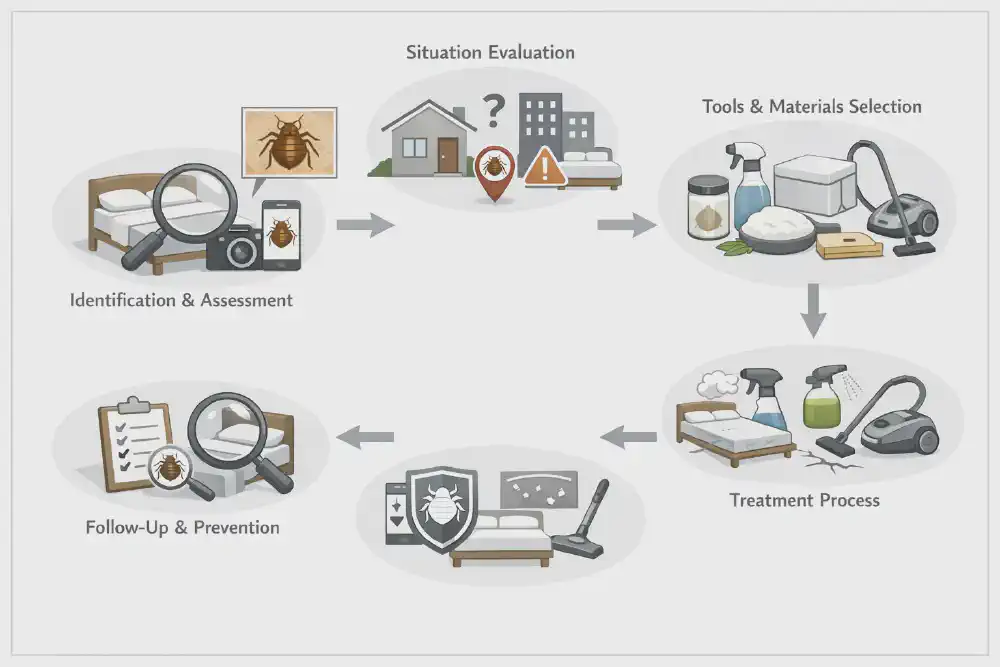 Structured DIY bed bug treatment process from identification and assessment to complete elimination