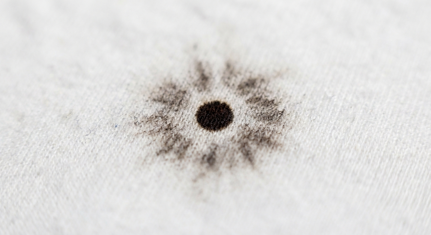 Small black fecal spot on fabric often mistaken for a black bug