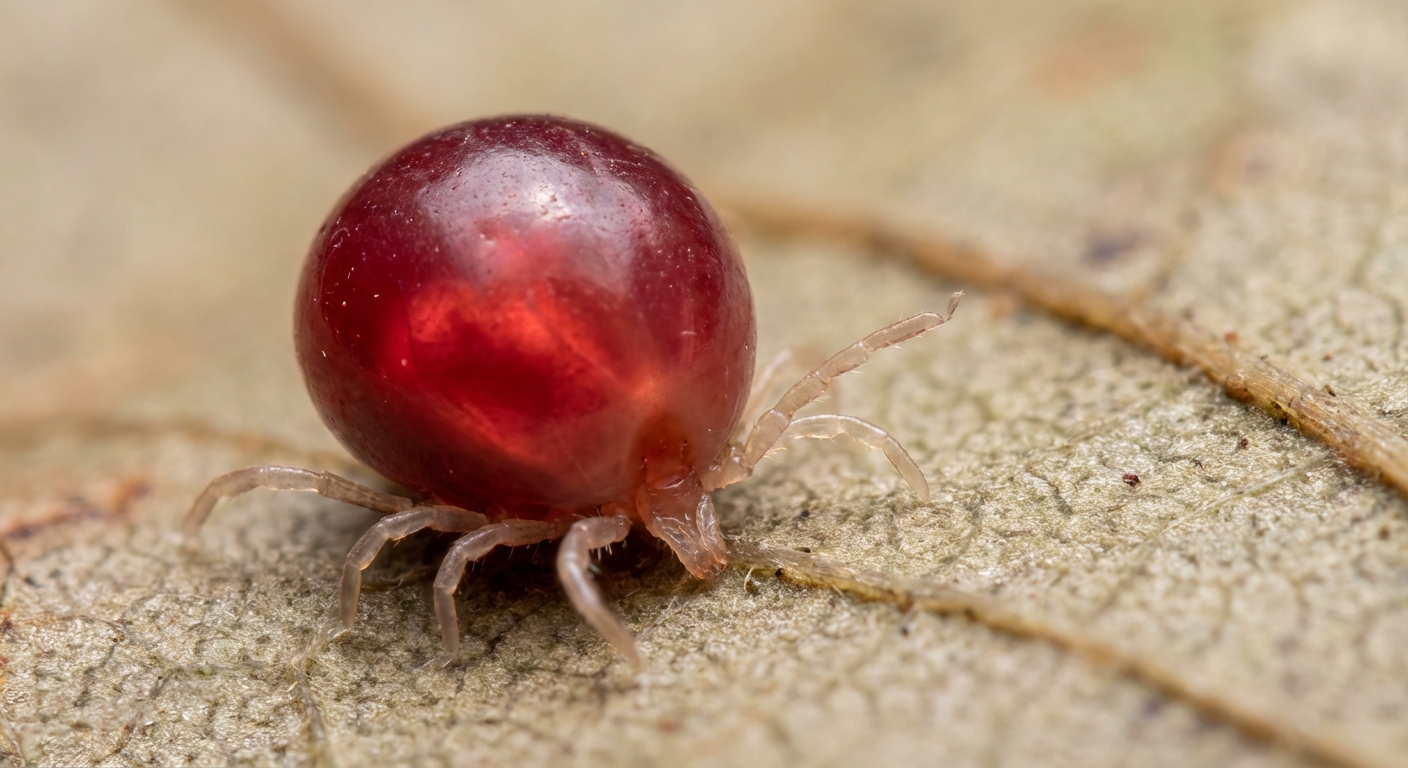 The same small bed bug nymph now bright red after feeding on blood
